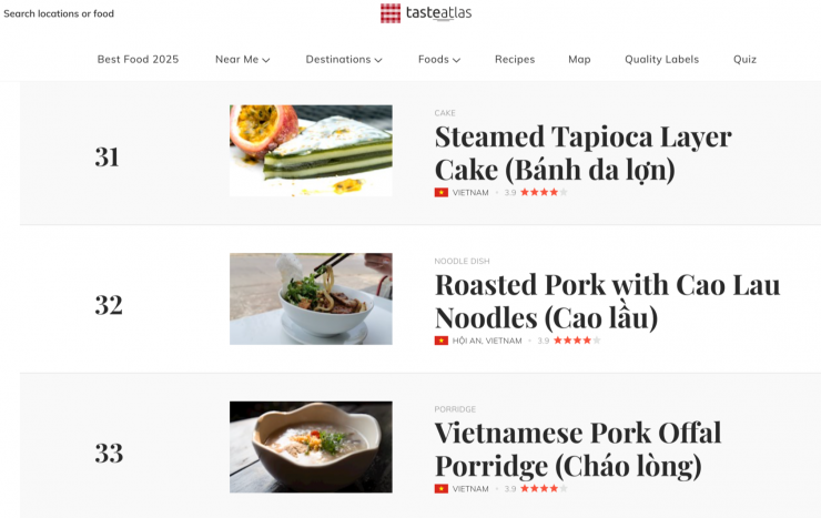 Danh sách do Taste Atlas công bố hôm 23/6