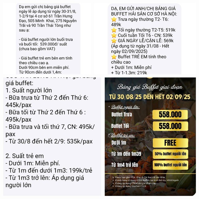 Nhiều nhà hàng buffet đồng loạt tăng giá dịp lễ Quốc khánh 2/9. Ảnh chụp màn hình.