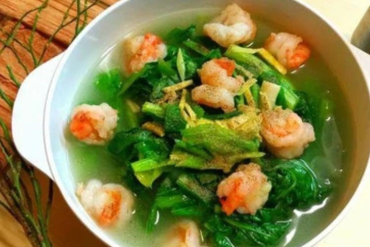 Canh cải bẹ xanh nấu tôm