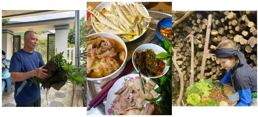 Yến phụ giúp bố nấu ăn