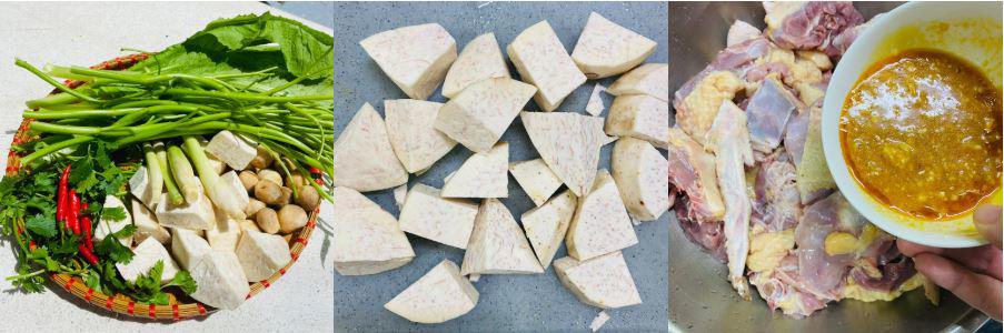 Các nguyên liệu chuẩn bị để làm vịt nấu chao.